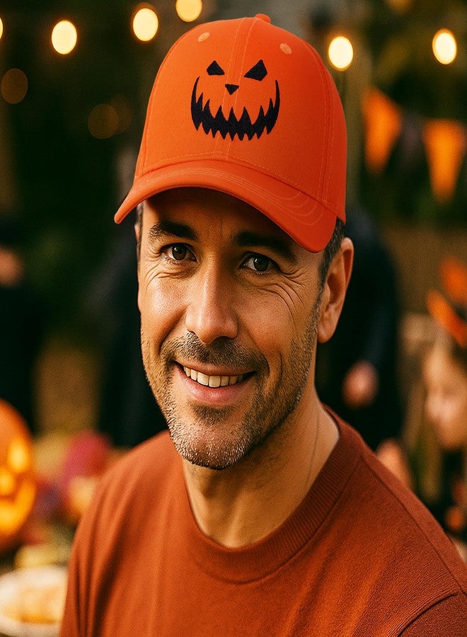 singwe Halloween Hat Pumpkin Hat Horror Baseball Cap Scary Pumpkin Face Funny Hats Orange for Men Women Embroidered Dad Hat - Image 5